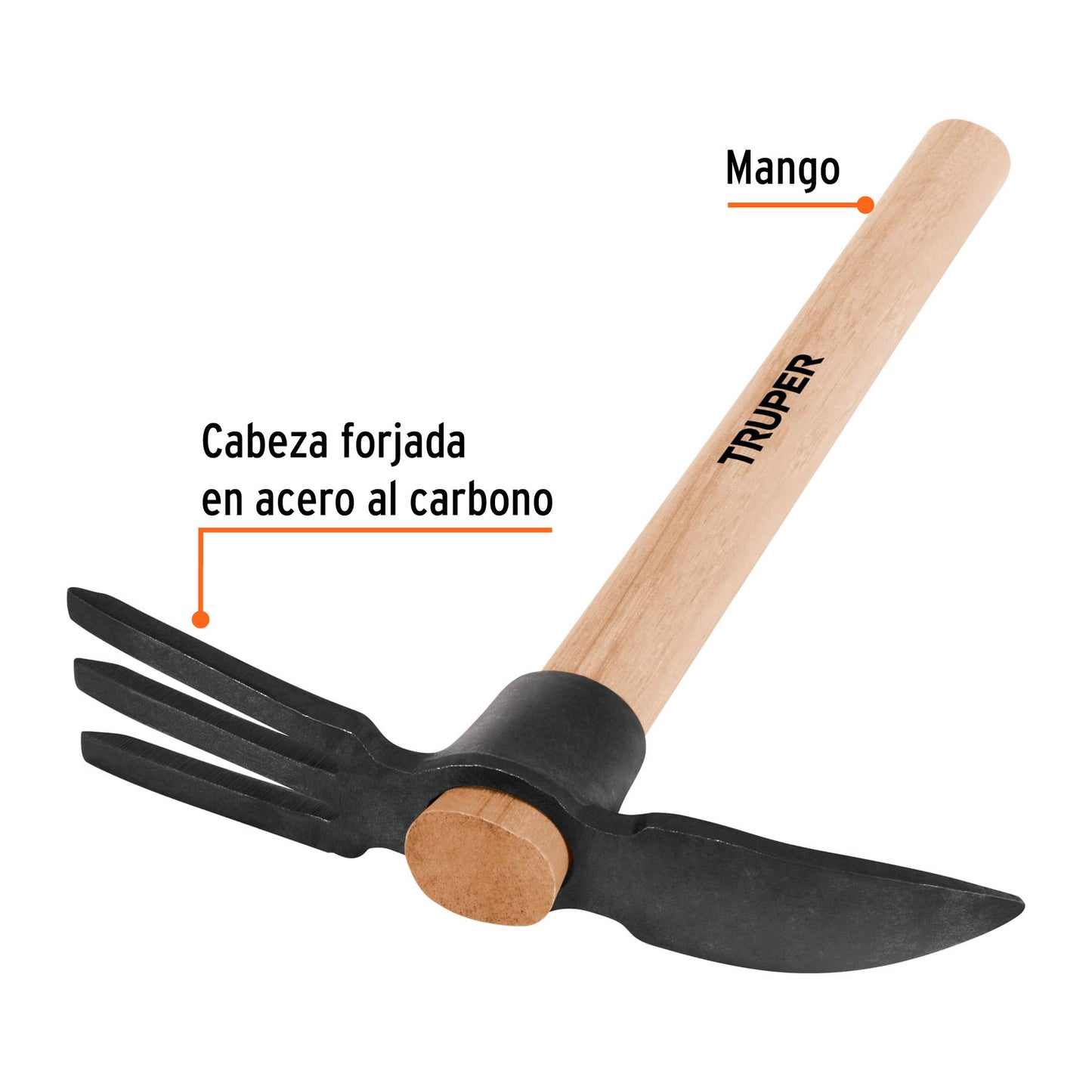 Rastrillo-pico, mango de madera 14", Truper