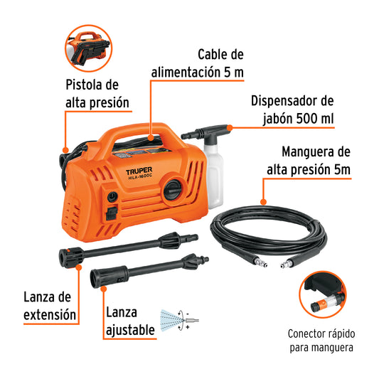 Hidrolavadora eléctrica compacta 1600 PSI, Truper
